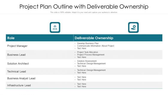 Project Plan Outline With Deliverable Ownership Ppt PowerPoint Presentation Pictures Layout PDF