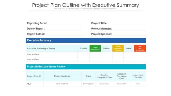 Project Plan Outline With Executive Summary Ppt PowerPoint Presentation Styles Slide PDF