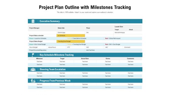 Project Plan Outline With Milestones Tracking Ppt PowerPoint Presentation Ideas Layout Ideas PDF