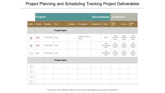 Project Planning And Scheduling Tracking Project Deliverables Ppt Powerpoint Presentation Inspiration Maker