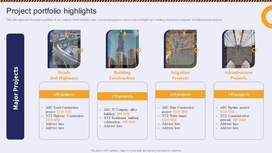 Project Portfolio Highlights Residential And Commercial Building Construction Company Profile Structure PDF