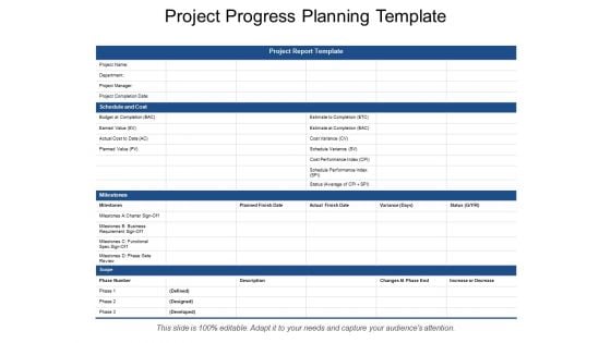 Project Progress Planning Template Ppt PowerPoint Presentation Icon Guide