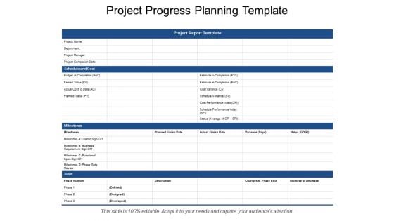 Project Progress Planning Template Ppt PowerPoint Presentation Icon Guide