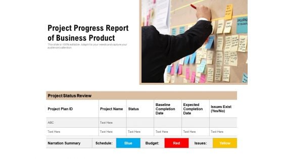 Project Progress Report Of Business Product Ppt PowerPoint Presentation File Example PDF