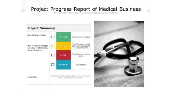 Project Progress Report Of Medical Business Ppt PowerPoint Presentation Icon Pictures PDF