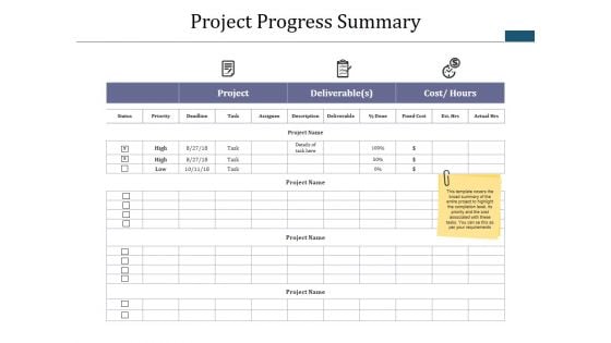 Project Progress Summary Ppt PowerPoint Presentation Portfolio Graphic Tips