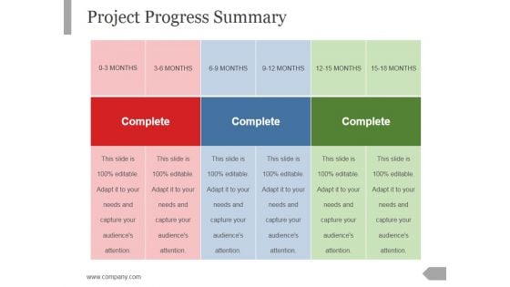 Project Progress Summary Template 1 Ppt PowerPoint Presentation Styles