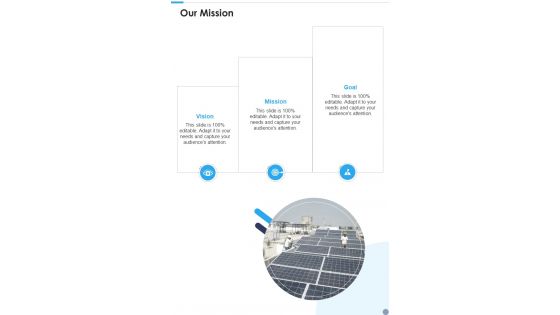 Project Proposal For Solar Panel Sales Our Mission One Pager Sample Example Document