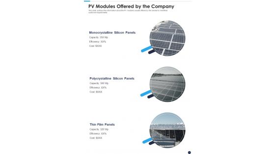 Project Proposal For Solar Panel Sales PV Modules Offered One Pager Sample Example Document