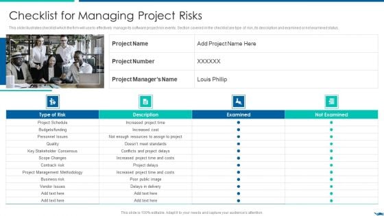 Project QA Through Agile Methodology IT Checklist For Managing Project Risks Elements PDF