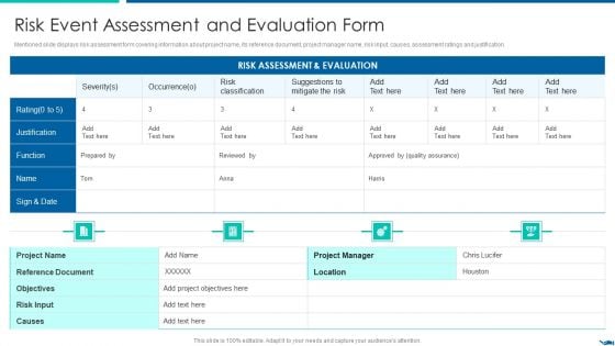 Project QA Through Agile Methodology IT Risk Event Assessment And Evaluation Form Ideas PDF