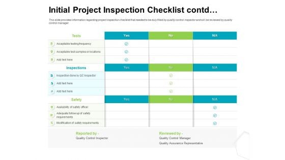 Project Quality Management Plan Initial Project Inspection Checklist Contd Introduction PDF