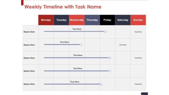 Project Quality Planning And Controlling Weekly Timeline With Task Name Diagrams PDF