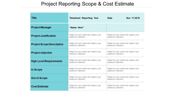 Project Reporting Scope And Cost Estimate Ppt PowerPoint Presentation Infographics Guidelines