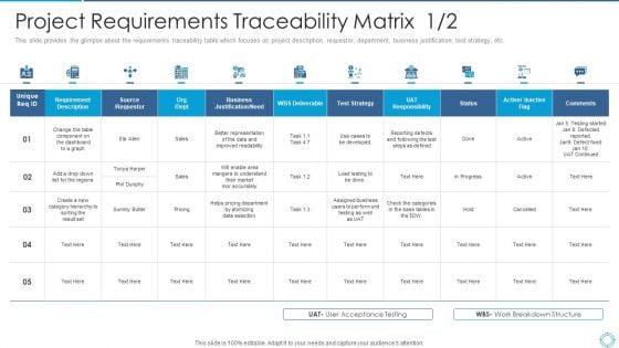 Project Requirements Traceability Matrix Strategy Portrait PDF