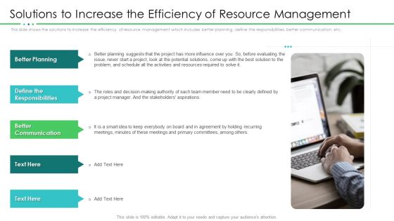 Project Resource Planning Solutions To Increase The Efficiency Of Resource Management Elements PDF
