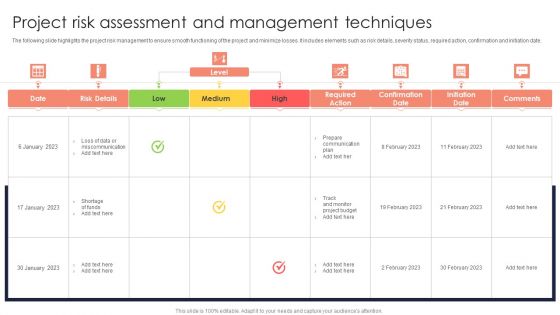 Project Risk Assessment And Management Techniques Professional PDF