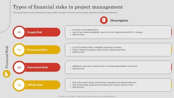 Project Risk Management And Reduction Types Of Financial Risks In Project Management Pictures PDF