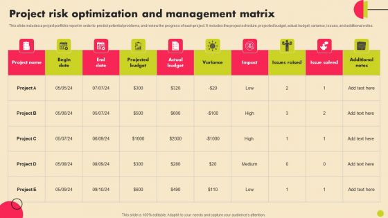 Project Risk Optimization And Management Matrix Professional PDF