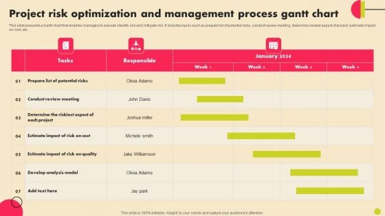 Project Risk Optimization And Management Process Gantt Chart Introduction PDF