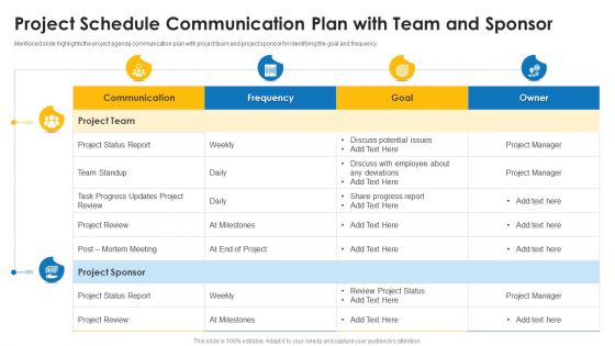 Project Schedule Communication Plan With Team And Sponsor Diagrams PDF