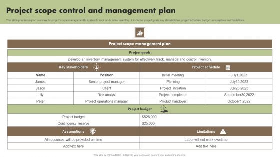 Project Scope Control And Management Plan Mockup PDF