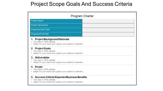 Project Scope Goals And Success Criteria Ppt PowerPoint Presentation Portfolio Slide
