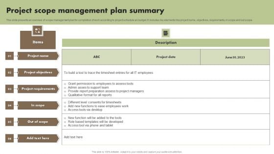 Project Scope Management Plan Summary Download PDF