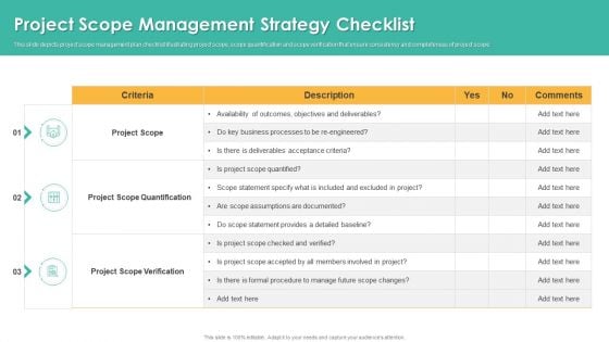 Project Scope Management Strategy Checklist Guidelines PDF