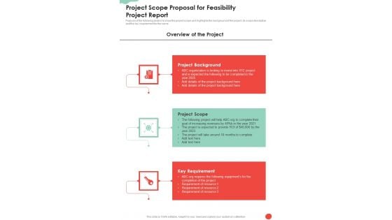 Project Scope Proposal For Feasibility Project Report One Pager Sample Example Document Project Scope Proposal For Feasibility Project Report One Pager Sample Example Document