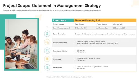 Project Scope Statement In Management Strategy Inspiration PDF