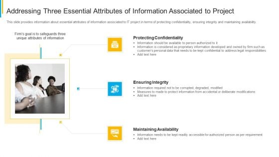 Project Security Administration IT Addressing Three Essential Attributes Of Information Associated To Project Topics PDF