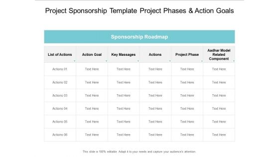 Project Sponsorship Template Project Phases And Action Goals Ppt PowerPoint Presentation Icon Infographic Template