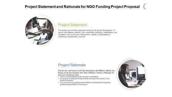 Project Statement And Rationale For NGO Funding Project Proposal Ppt PowerPoint Presentation Inspiration Background