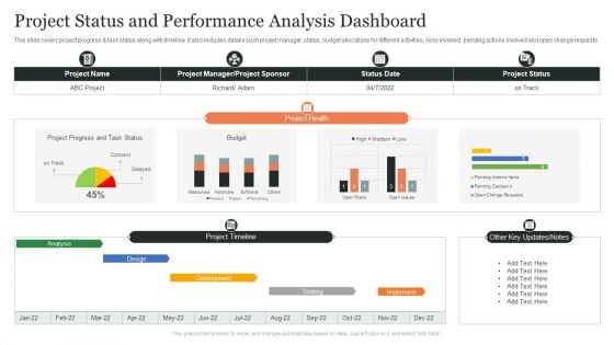 Project Status And Performance Analysis Dashboard Ppt Slides Brochure PDF