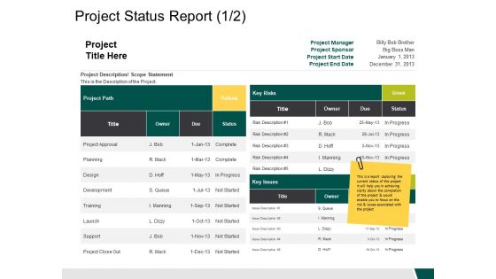 Project Status Report 1 2 Ppt PowerPoint Presentation Layouts Professional