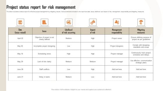 Project Status Report For Risk Management Brochure PDF Project Status Report For Risk Management Brochure PDF
