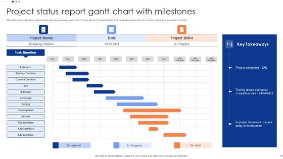 Project Status Report Gantt Chart With Milestones Information PDF