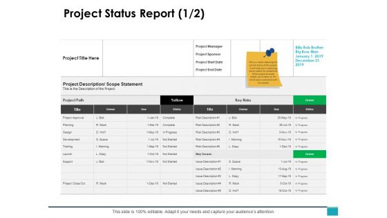 Project Status Report Planning Business Ppt PowerPoint Presentation Inspiration Structure