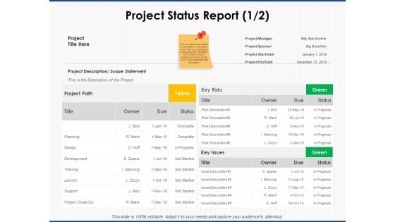 Project Status Report Planning Ppt PowerPoint Presentation Portfolio Portrait