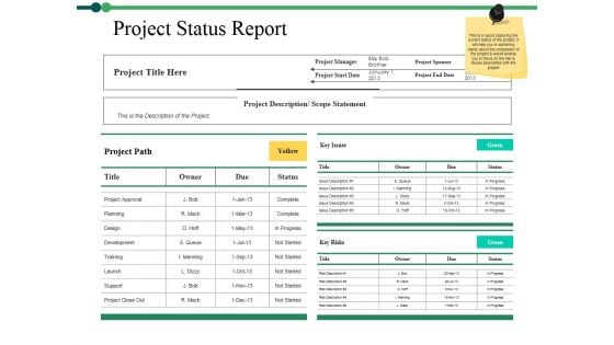 Project Status Report Ppt PowerPoint Presentation Infographics Graphics Example