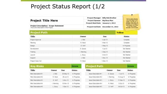 Project Status Report Ppt PowerPoint Presentation Portfolio Structure