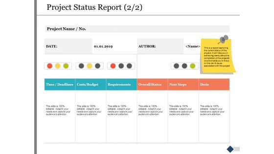 Project Status Report Requirements Ppt PowerPoint Presentation Gallery Infographics