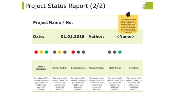 Project Status Report Template 2 Ppt PowerPoint Presentation Model Graphics