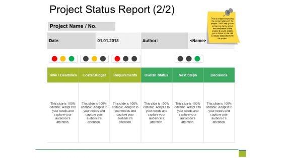 Project Status Report Template Ppt PowerPoint Presentation Outline Graphics