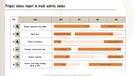 Project Status Report To Track Activity Status Guidelines PDF