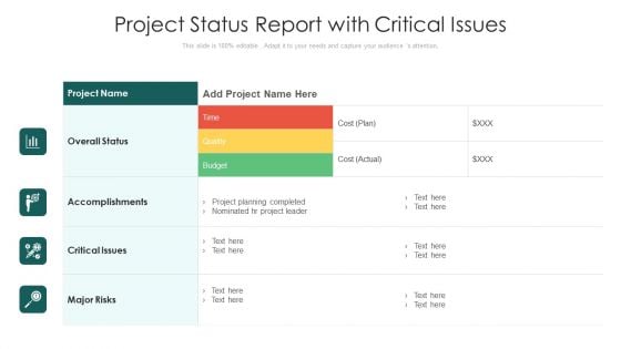 Project Status Report With Critical Issues Ppt Professional Example File PDF