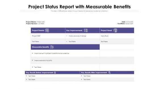 Project Status Report With Measurable Benefits Ppt PowerPoint Presentation Inspiration Slideshow PDF