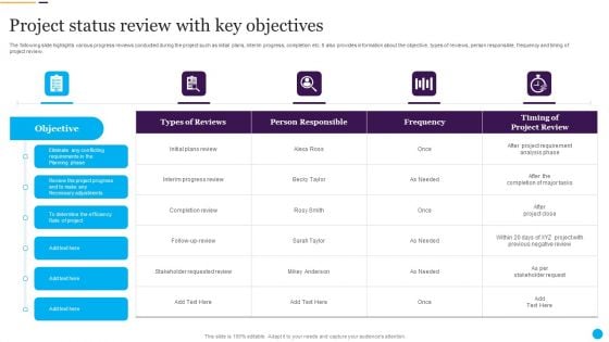 Project Status Review With Key Objectives Portrait PDF