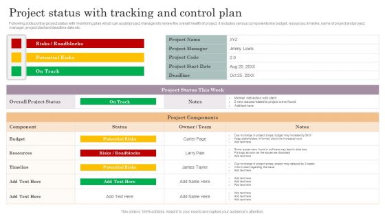 Project Status With Tracking And Control Plan Information PDF Project Status With Tracking And Control Plan Information PDF